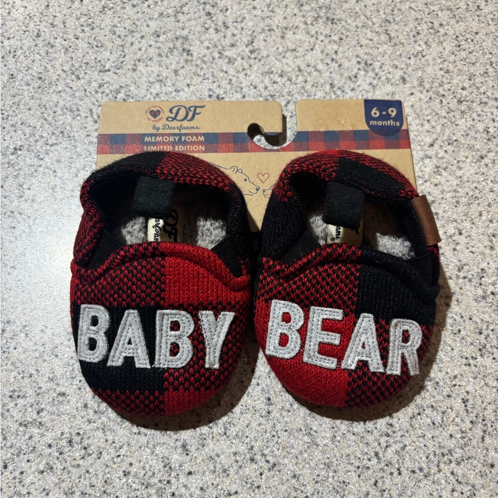dearfoams Red & Black Plaid 'Baby Bear' Infant Crib Shoes